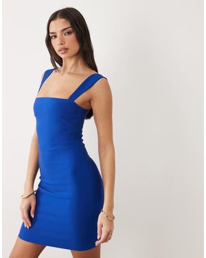 Vesper Mini Jurk Van Bengaline Met Vierkante Hals En Bandjes - Blauw