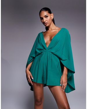 ASOS exaggerated Sleeve Plunge Playsuit - Blue