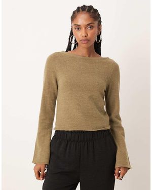ASOS Loose Knit Slash Neck Top - Natural