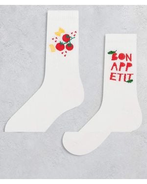 ASOS 2 Pack Socks With Food Graphic On - Cream - White