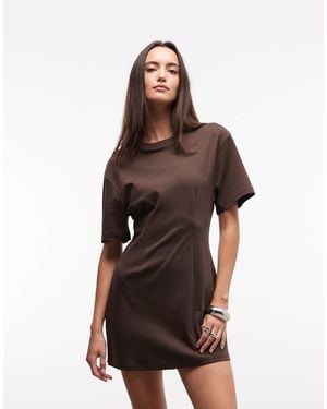 Monki Cinched Waist T-shirt Mini Dress - Brown