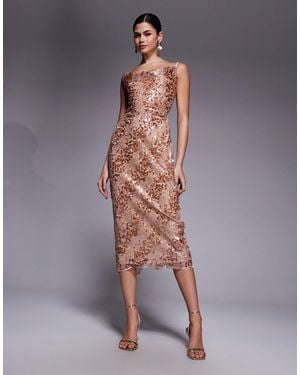 TFNC London Sequin Cowl Neck Open Back Midi Dress - Metallic