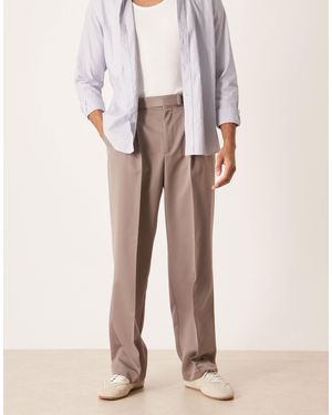 ASOS Smart Pleated Wide Leg Pants And Belt Detail - Natural