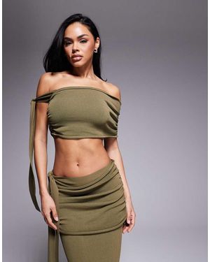 Wanderdoll Top Con Escote Bardot Y Detalle De Lazada De Punto Fino Lois De Wander Doll (Parte De Un Conjunto)-Verde - Multicolor