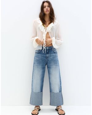 Pull&Bear Turn Up Hem Straight Leg Jean - Blue