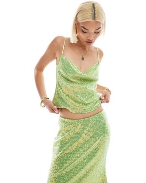 Labelrail X Olivia Grace Herring Cowl Neck Sequin Cami Top Co-ord - Green