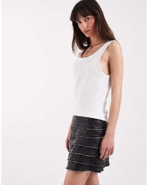 AllSaints Emara Lea Layered Leather Ruffle Mini Skirt - White