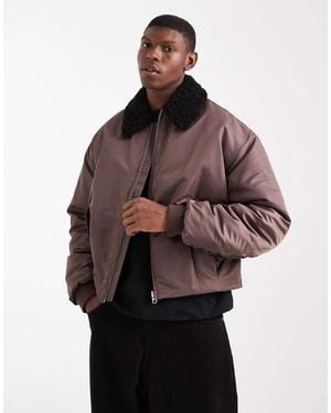ASOS Coach Jacket With Faux Fur Collar - Brown