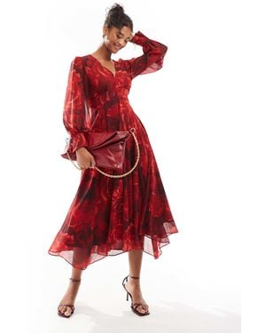 EVER NEW Long Sleeve Maxi Dress - Red