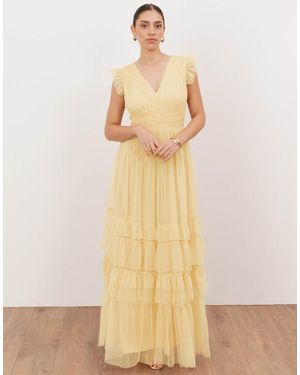 ANAYA Flutter Sleeve Ruffle Maxi Dress - Natural