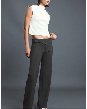 Stradivarius Straight Fit Trousers With Buckle Detail - Grey