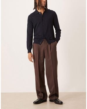 ASOS Smart Wide Leg Pants With Front Pleats - Brown