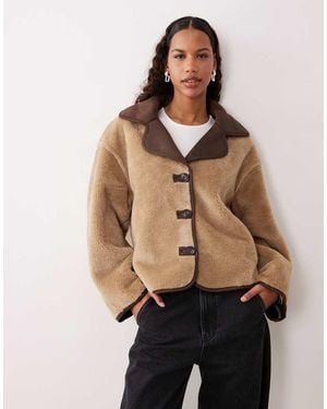 Pimkie Teddy Suede Collared Trim Button-through Jacket - Natural
