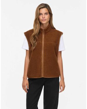 Vila Marlon Gilet Teddy Senza Maniche Con Collo Alto - Marrone