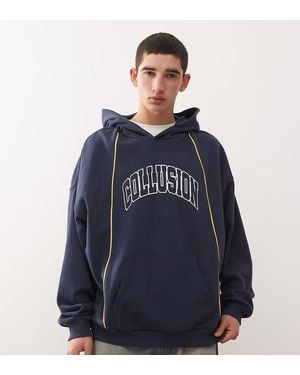 Collusion Boxy Oversized Logo Hoodie With Piping - Blue
