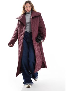 ASOS Waterfall Collar Quilt Longline Coat - Red