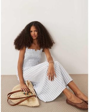 New Look Stripe Shirred Tie Back Midi Dress - Brown