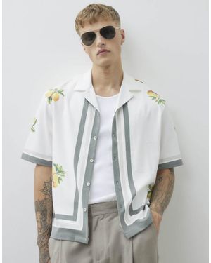River Island Regular Fit Lemon Print Striped Shirt - White