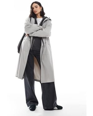 ASOS Longline Rain Coat With Contrast Trims - Grey