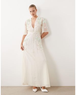 Hope & Ivy Bridal V Neck Embellished Maxi Dress - Natural