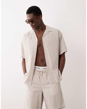 Jack & Jones Revere Collar Seersucker Co-ord Shirt - Natural