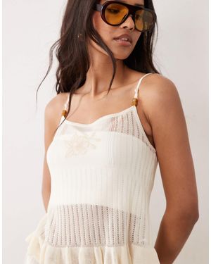 Miss Selfridge Embroidered Sheer Knit Cami Top - Natural