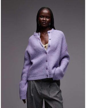 ASOS Knitted Oversized Crew Cardigan - Purple