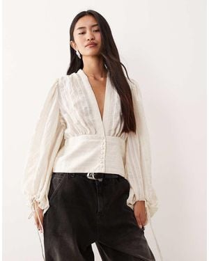 Aware Blusa Stile Bohémien Color Crema Con Maniche A Palloncino E Bottoni - Neutro