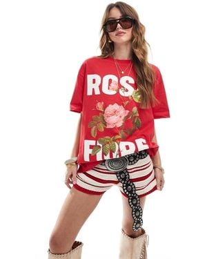 ASOS T-Shirt Oversize Rossa Con Grafica "Rosa Fiore" - Rosso
