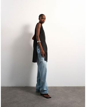 TOPSHOP Longline Sheer Organza Tunic - Black