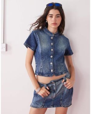 Collusion Festival Denim Button Through Shirt Co Ord - Blue
