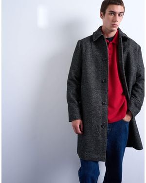 TOPMAN Herringbone Wool Blend Overcoat - Black