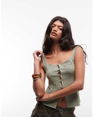Reclaimed Vintage Linen Fitted Blouse With Picot Trim - Green