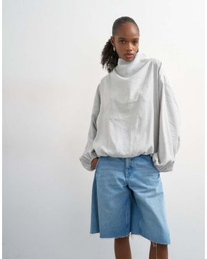 TOPSHOP Seam Detail Cuffed Long Sleeve Top - Blue