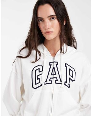Gap Logo Cropped Zip Through Hoodie - White