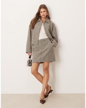 Vila Wool-textured Houndstooth Check Mini Skirt Co-ord - Natural