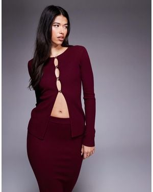 Kaiia Button Through Split Front Longline Knitted Top Co-Ord - Purple