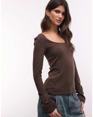 Monki Top A Maniche Lunghe Con Scollo Rotondo - Nero