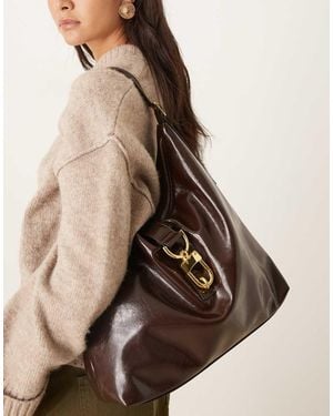 ASOS Statement Buckle Slouch Tote Bag - Natural