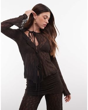 Monki Ruffle Lace Top - Black