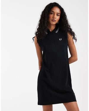 Fred Perry – ärmelloses mini-hemdblusenkleid - Schwarz