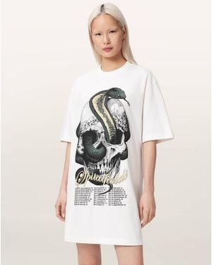 AllSaints Short Sleeve Snakehead Graphic Logo T-Shirt Mini Dress - White