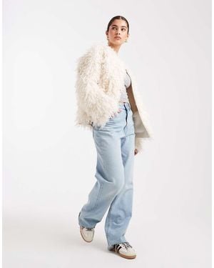 South Beach Reversible Mongolian Faux Fur Suede Jacket - White