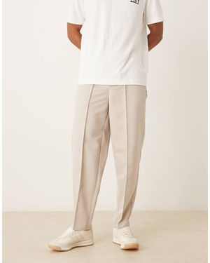 ASOS Straight Leg Trousers With Elastic Waist Band And Pintucks - Natural