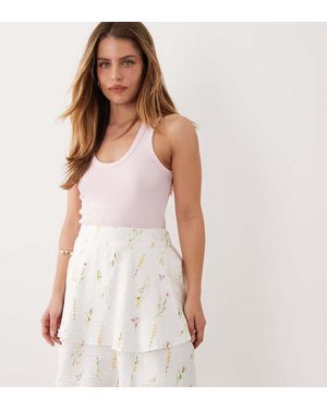 Vila Minigonna Svolazzante A Balze Bianca Con Stampa Floreale - Bianco