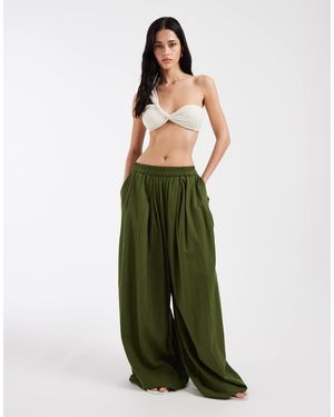 Pieces Crinkle Cotton Balloon Sleeve Trousers - Green