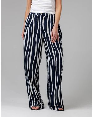French Connection Cotton Vertical Stripe Wide Leg Relaxed Fit Trousers - Blue