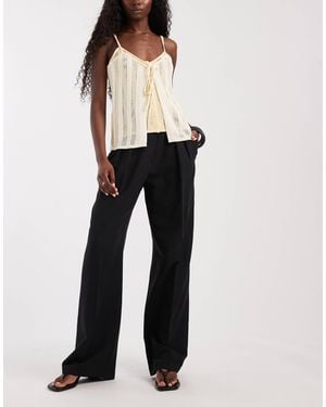 ASOS Tailored Linen Look Wide Leg Pants With Pleat Detail - Black