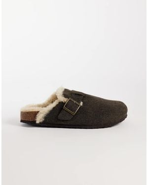ASOS Mules With Buckle Detail And Faux Shearling Lining - Brown