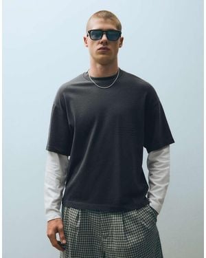 Bershka Contrast Double-sleeve T-shirt - Blue